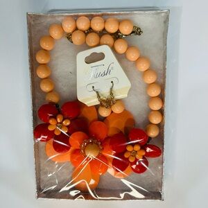 Orange and Red Floral Necklace Set